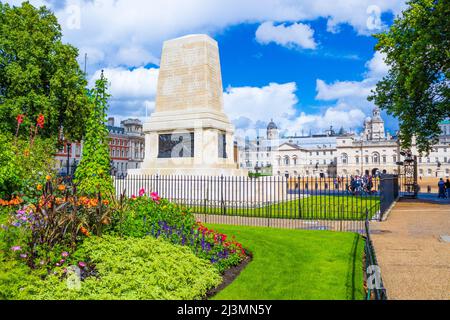 Guards Memorial war monument and Horse Guards Parade seen from St James`s Park. London City of Westminster UK,Picture taken on August 2021 Stock Photo
